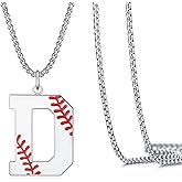 VEEHOO Baseball Necklace for Men Boys,Initial A-Z Letter Baseball Jewelry Pendant Baseball Gifts for Boys Boyfriend Coach Dad