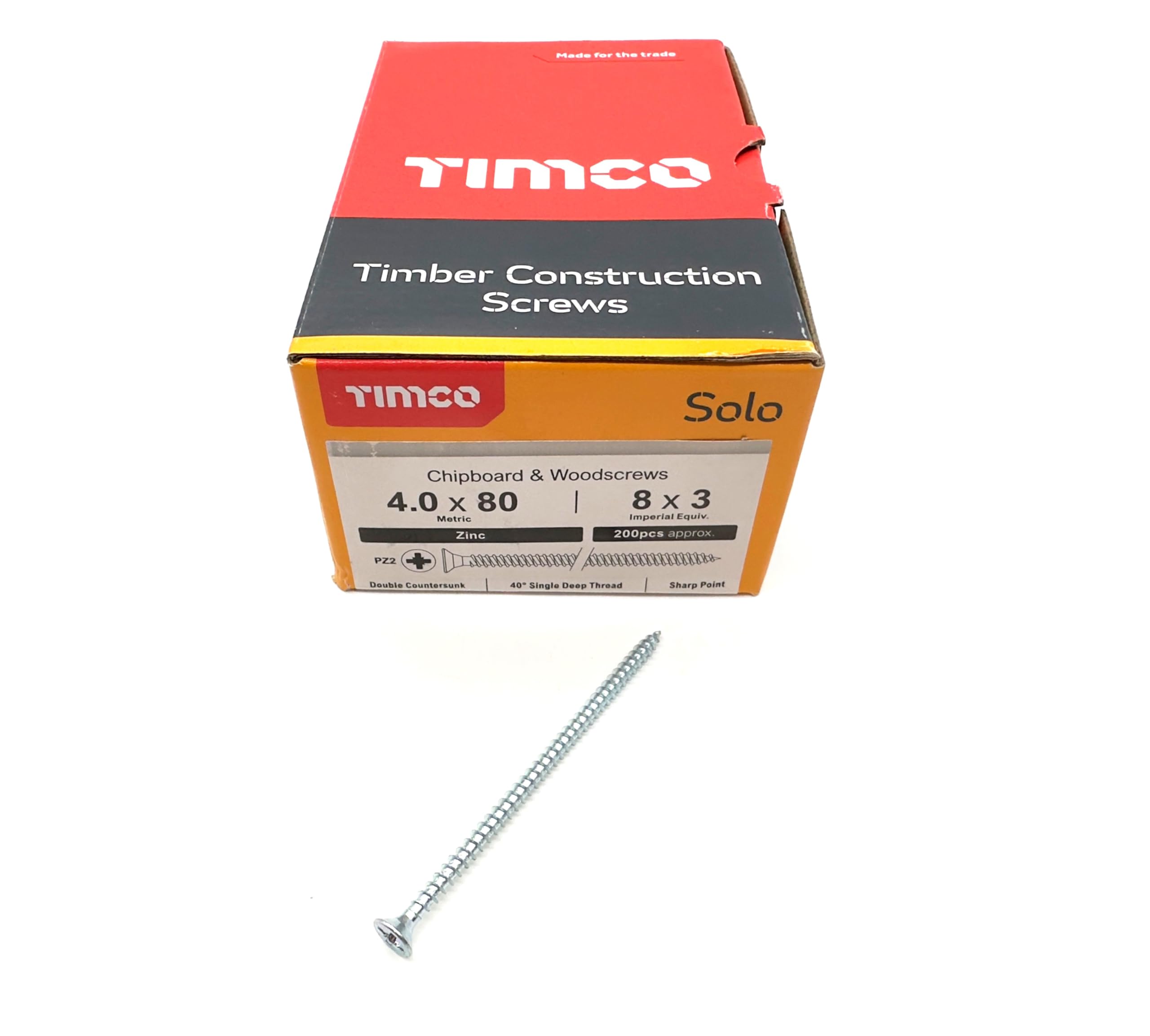 200 Pcs Silver Wood Screws Double Countersunk General Purpose (4mm x 80mm)