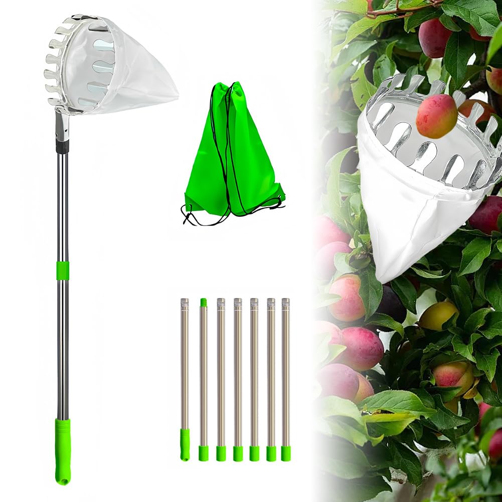 wllqinte Fruit Picker, Apple Picker, Fruit Picker Diameter 2.8 m, Fruit Picker with Telescopic Handle, Apple Picker, Stainless Steel Extension Connection Rod for Cherries, Plum Pickers, Fruit Picker