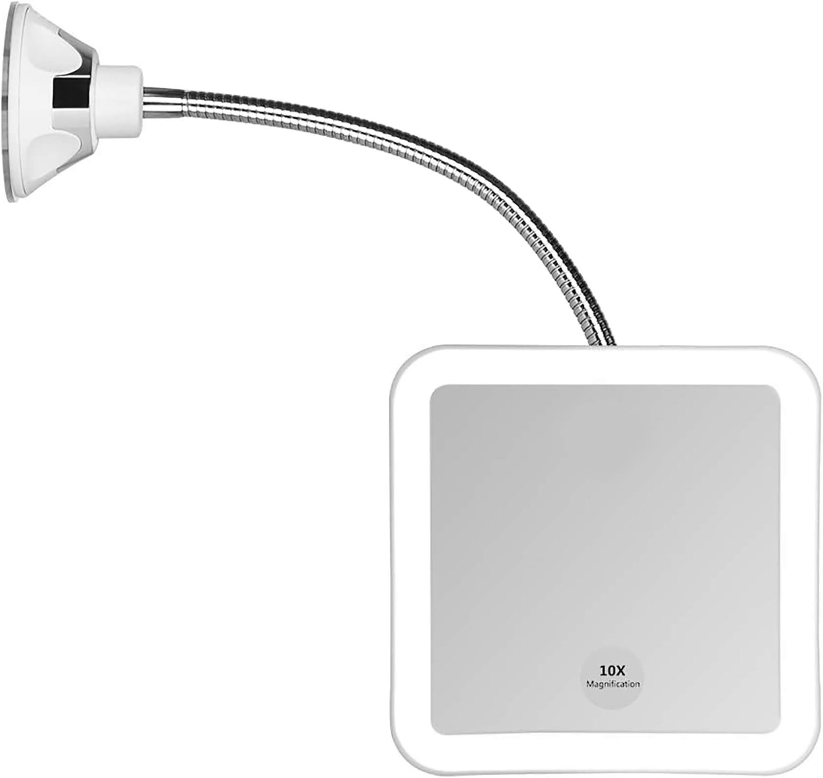 JiBen Square Flexible Gooseneck LED Lighted Magnifying Makeup Mirror, Power Locking Suction Cup, Bright Diffused Light, 360 Degree Swivel, Portable Cordless Travel and Home Bathroom Vanity Mirror