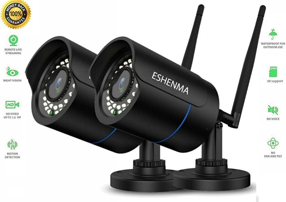 Outdoor Camera WiFi Security Camera System- Esma IP1M-F01B 2 Pack- HD 720p Smart Wireless IP Cameras with Night Vision Easy Remote Access