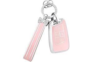 PIFOOG Key Fob Cover for VW Volkswagen Accessories Atlas Tiguan Jetta GLI Taos Arteon 4 Buttons Car Keys Case Shell Pink Bling Keychain Protector Soft TPU Girly Women