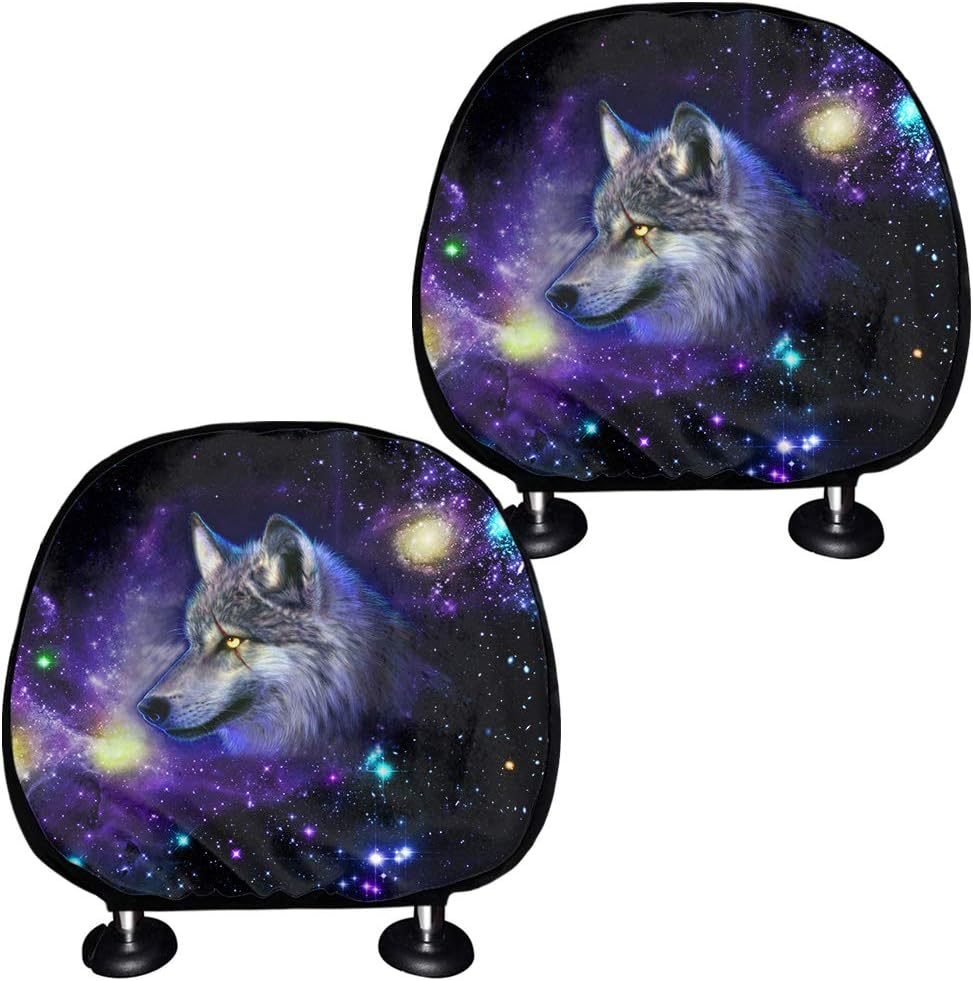 Coloranimal 2Piece Set Galaxy Wolf Car Seat Headrest Cover Universal Fit Most Cars,Trucks