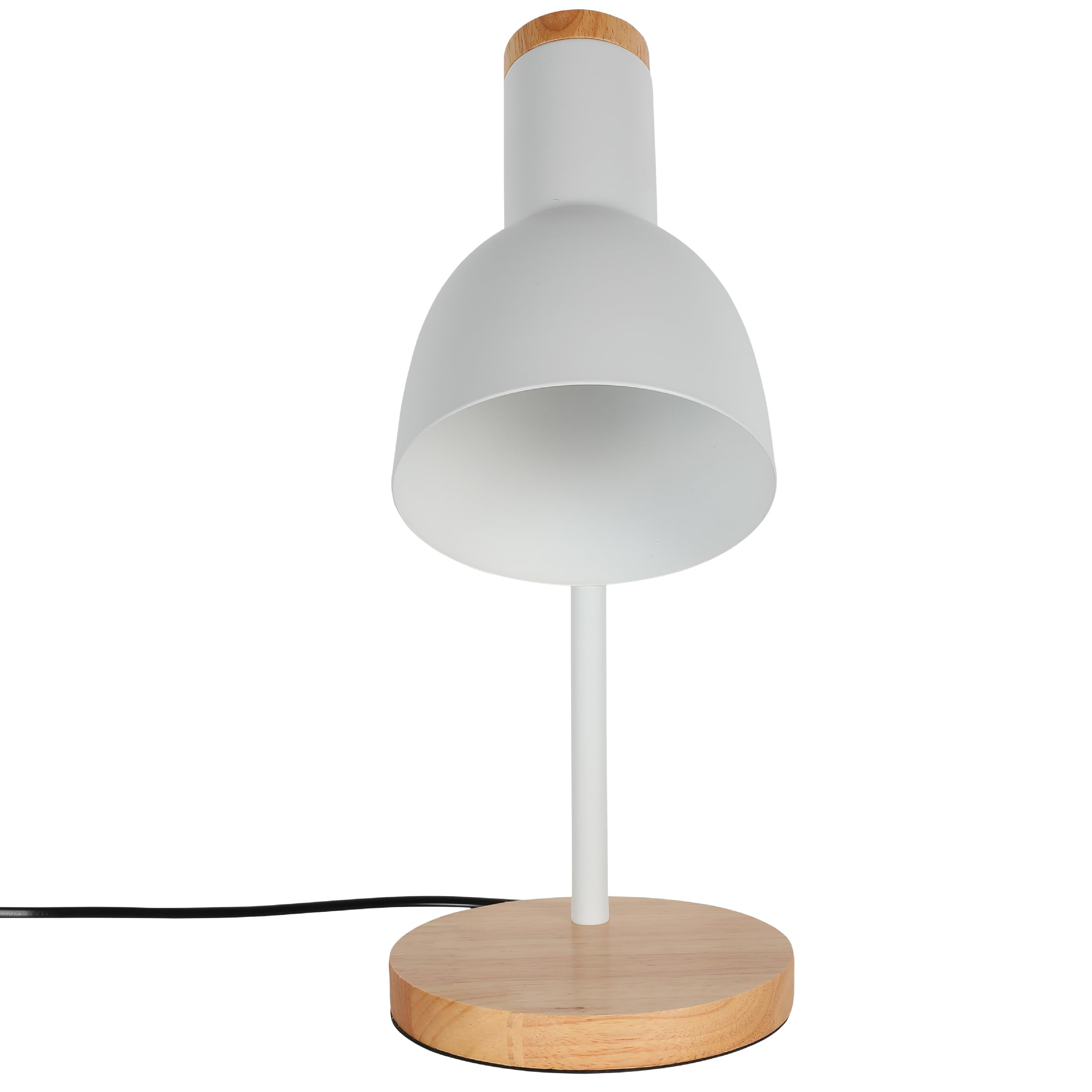 TEKLED® LED Desk Lamp | Scandinavian Inspired Rotatable Table Light with Wood Base | Replaceable E27 Edison Screw Bulb Holder | for Bedside Reading Home Office Work Architects Students - White