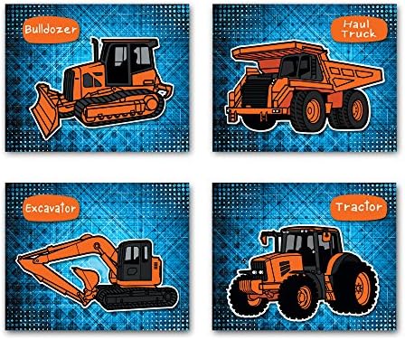 8x10 CONSTRUCTION theme wall decor posters for kids' room. Set of 4 UNFRAMED poster prints. Made in USA.