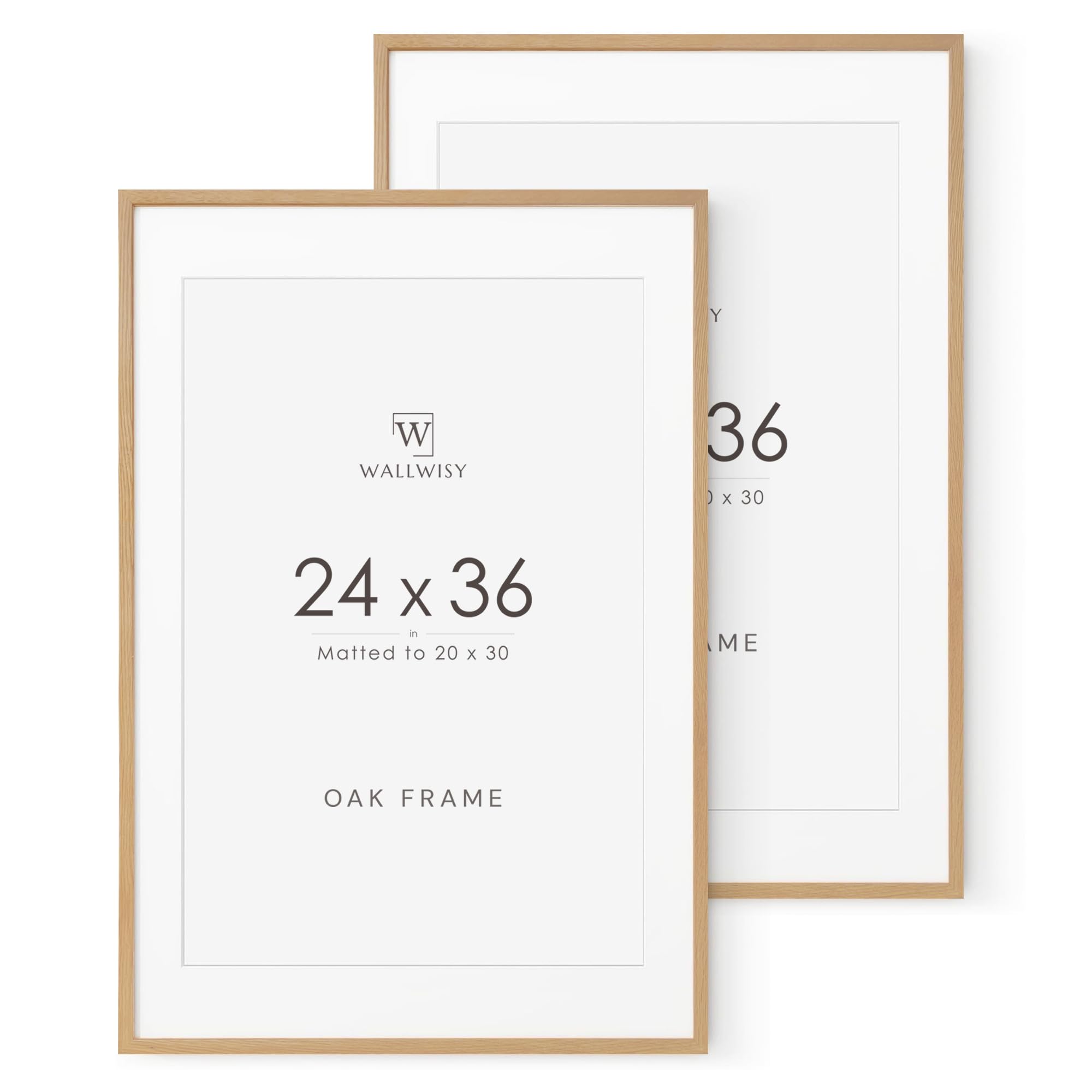Photo 1 of 24x36 Poster Frame, Solid Oak 24 x 36 Large Picture Frames with Mat to 20x30, 36x24 Natural Wood Frame Horizontal or Vertical Wall Mounting, Set of 2