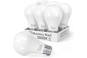 MASTERY MART A19 60-Watt Led Light Bulbs, 5000K Bright Daylight White, 800 Lumens, 6 Pack, E26, Non-Dimmable, CRI 80+ Energy Star, UL Listed, 9W [60W Equivalent]