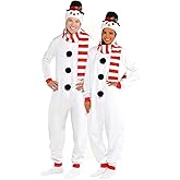 Wizland Fleece Snowman Costume for Adult Olaf Costume Women Hoodied Frozen Onesie Adult Plush One Piece Snowman Onesie Christmas S