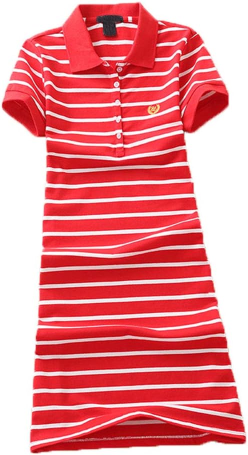 TeeuiearWomen Embroidery Polo Striped Print Summer T Shirt Dress Slim Casual Mini Sport Dresses