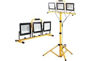 GUWELL 22000 Lumen Work Lights with Stand, 3 Head Portable LED Work Light, with Adjustable&Foldable Tripod Stand, IP66 Waterproof Lamp for Outdoor Indoor Job Site Workshop Garage Construction Site Lighting