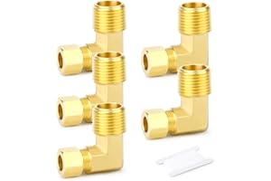 GASHER 5PCS Brass 90 Degree Elbow Compression Tube Pipe Fitting Connector, 3/8" Tube OD x 3/8" NPT Male Connector