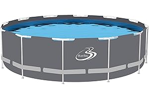 SUNNEDAY Bluebay 15 ft, 48 inch Pool | SoftSided Pool Grey/White Tubing | Heavy-Gauge PVC Reinforced with Polyester | Heavy-Duty Metal Frame | Frame Ladder Matching Pool Cover, EZ Clean 100 Filter by Aqualoon