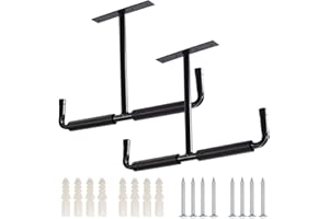 Ihomepark Overhead Garage Storage Hooks, Heavy Duty Ceiling Mounted Garage Utility Hanging Rack for Lumber Bike Tools, Black