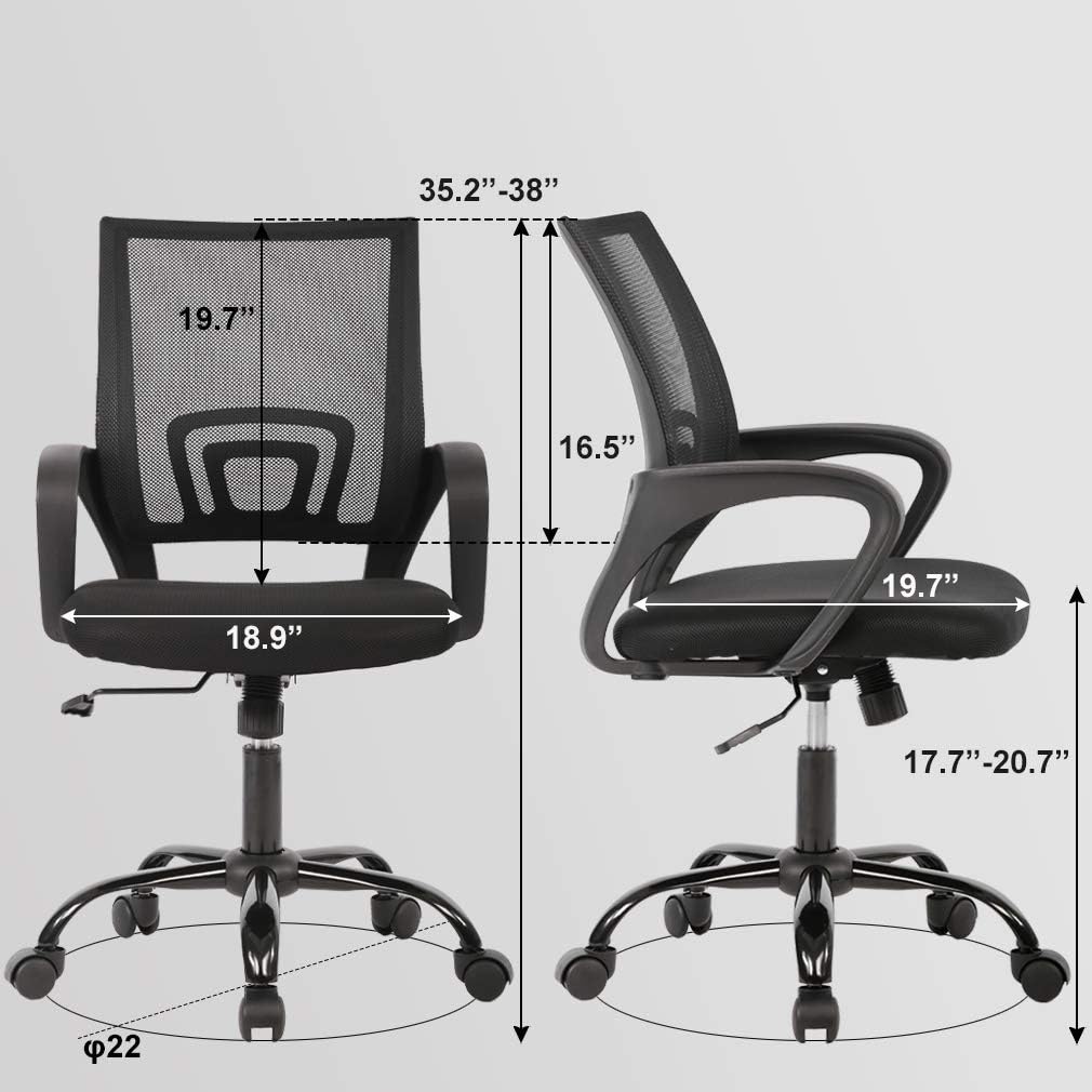 Home Office Chair Ergonomic Desk Chair Mesh Computer Chair with Lumbar Support Armrest Executive Rolling Swivel Adjustable Mid Back Task Chair for Women Adults, Black: Furniture & Decor