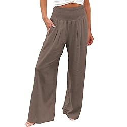 JIOEEH Flowy Pants Leg Palazzo Pants for Grey