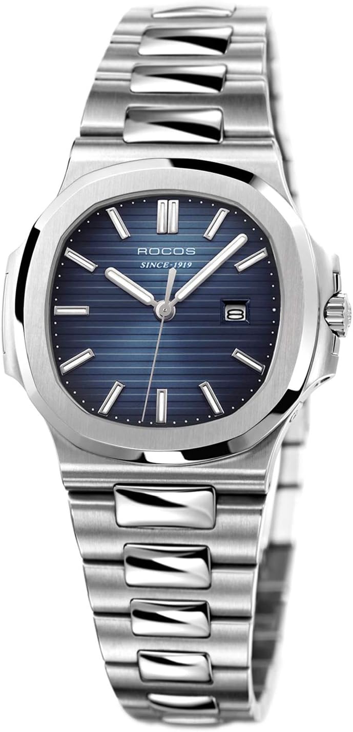 Women's Wrist Watch ROCOS Japanese CITZEN Quartz Watch with Blue Dial Square Watch for Women Ladies Crystal Analog Watches Luxury Classic Elegant Gift #R0139L