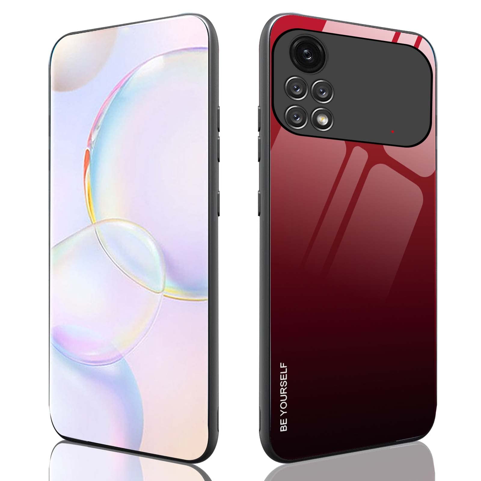 ILING Case for Xiaomi Poco M4 Pro 4G Cover, Elegant Ultra-thin Color Gradient Bullet-proof Glass Back Shockproof TPU Bumper Phone Cover (Blazing red)