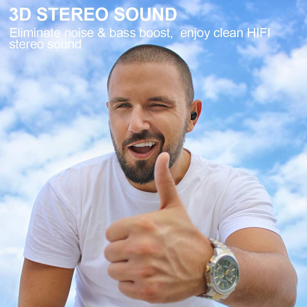 Wireless Earbuds, Tepoinn QCY Bluetooth 5.0 3D Stereo Sound True Wireless Earphones with Built-in Mic, Instant Pairing Noise Cancelling Headphones with Portable Charging Case for iPhone Android