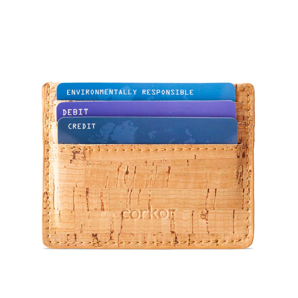 Corkor Card Case Wallet Minimalist ID Holder Slim RFID Blocking for Men Women Rustic Cork