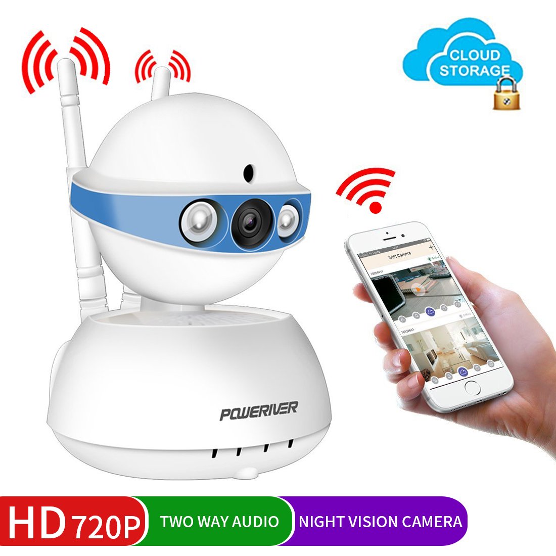 Security Camera,POWERIVER WiFi Ip Indoor Security System with Motion Detection, Two-Way Audio & Night Vision for Baby/Pet/Front Porch Monitor, Remote Control with iOS, Android, PC App(Blue)