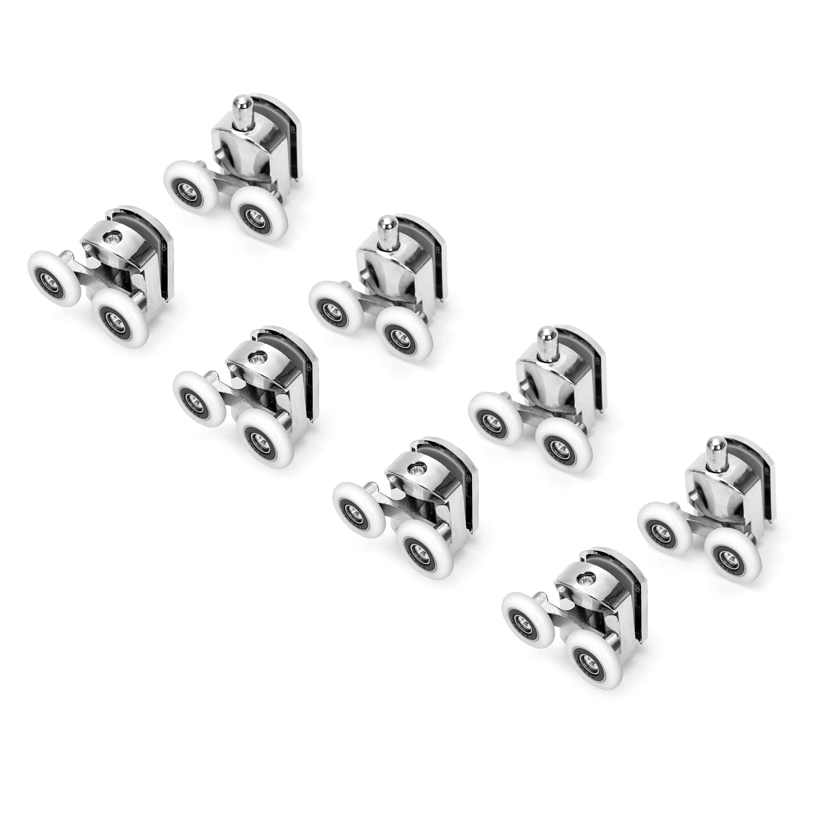 Ruimou 8Pcs Shower Door Double Wheels 25mm Diameter (Zinc Alloy+ABS) for Bathroom Bearing Pulleys/Runners Top/Bottom Replacement Parts