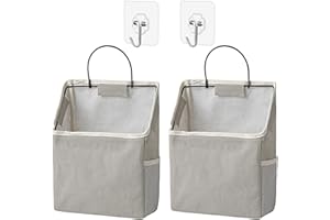 SMALIGOLA 2 Pack Wall Hanging Storage Bag, Hanging Organizer Bag with Sticky Hook, Wall Organizer for Dormitory Bathroom Bedroom Kitchen (Grey)