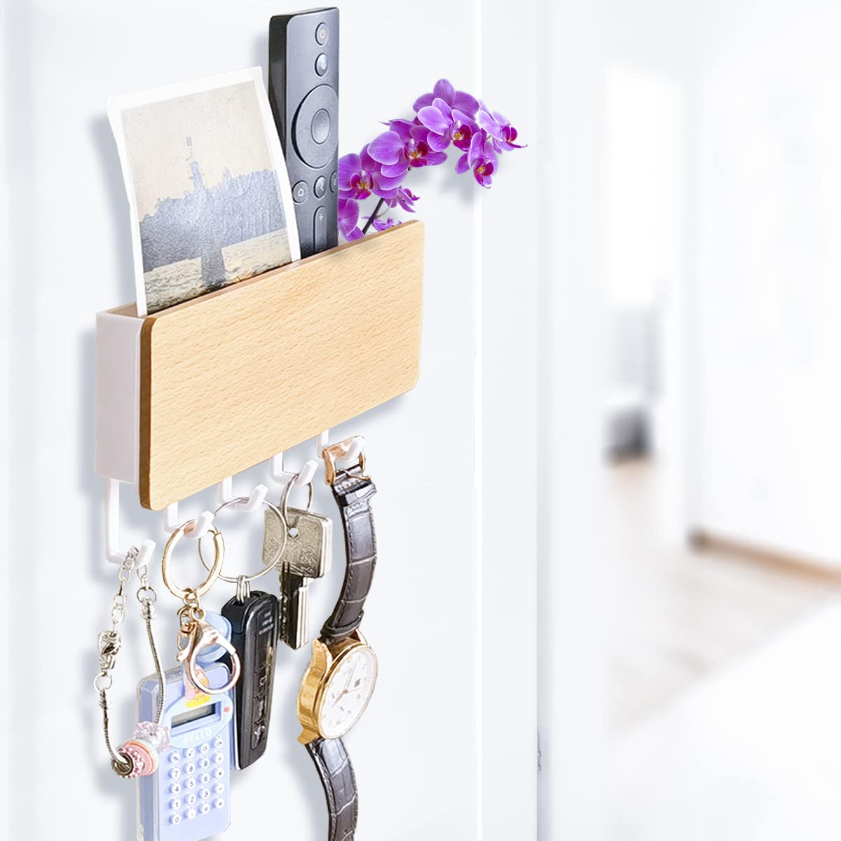 Echehi 5 Hooks Key Holder, Easy to Install Wall Mounted Key Hooks, Small Coat Rack, Letter Rack, Suitable for Entry Areas and Behind Doors. White