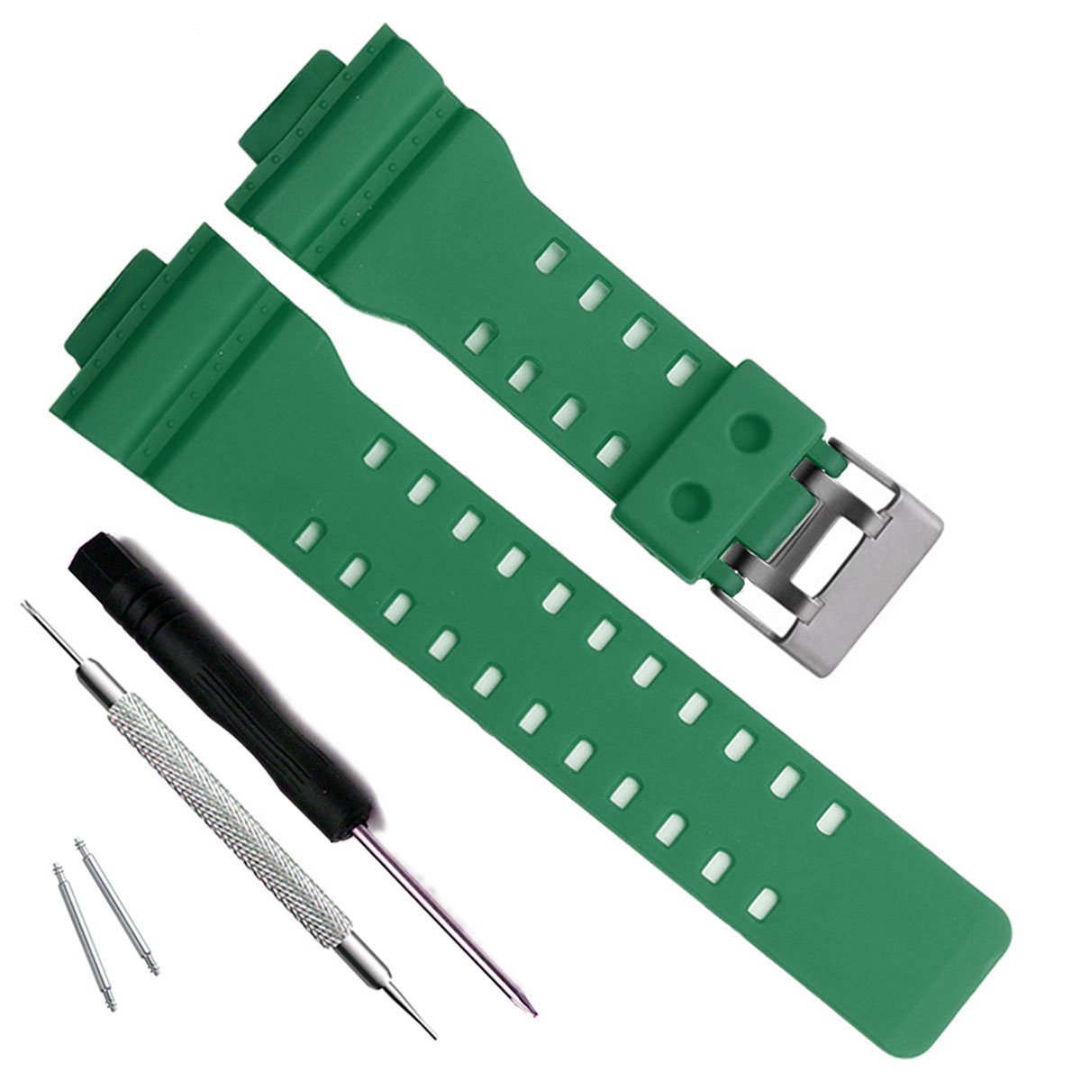 Natural Resin Replacement Watch Band Strap for Casio Mens G-Shock GD120/GA-100/GA-110/GA-100C (Green)
