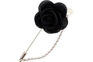 RRDAILY Rose Flower Pin Brooch for Men Long Chain Fringe Lapel Pin Fabric Boutonniere Pins Enhance Image Dress Accessories Groomsman Wedding Suit Accessories