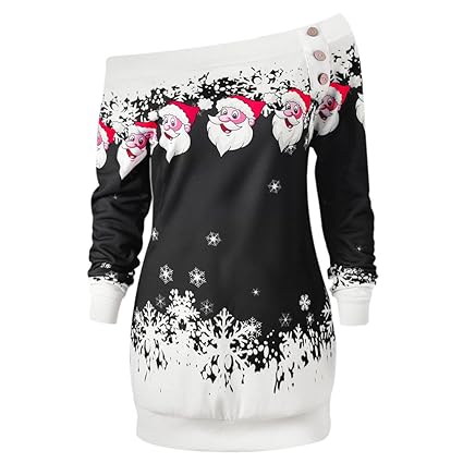 CharMma Damen Weihnachten Pullover Langarmshirt Santa Claus und Schnee Druck Sweatshirt