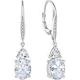 Rocayi Oval Dangle Drop Earrings for Women 925 Sterling Silver Leverback Earrings Birthstone Jewelry Gifts for Her