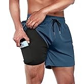 BRISIRA Mens Swim Trunks Swim Shorts Quick Dry 5 inch Inseam Beach Shorts with Compression Liner and Zipper Pocket