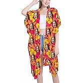 Custom Face Beach Cover up for Women Personalized Photo Swimsuit Coverup Kimono Chiffon Cardigan