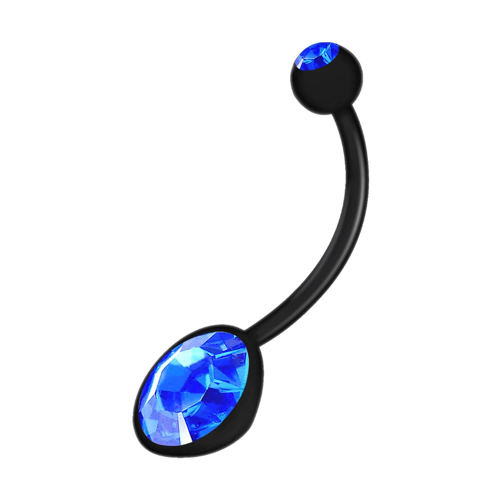 KJM FASHION Black Flexible Bioflex Pregnancy Belly Button Rings 14g 19mm Sapphire Crystals Long Length Barbell Belly Ring Jewellery 1208