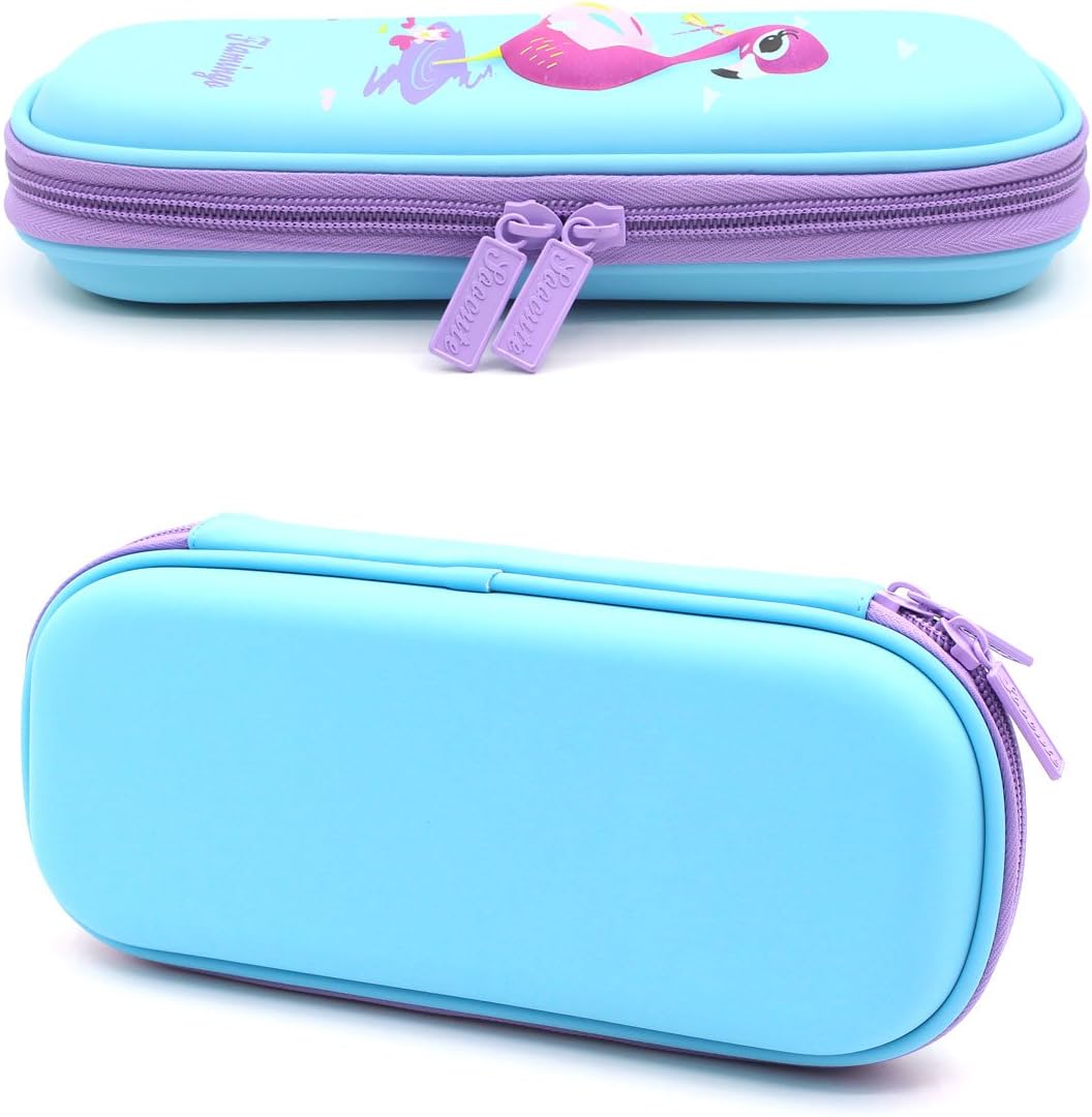 Amazon 筆箱 小学生 中学生 女の子 動物 文房具 ペンケース かっこいい 筆記用具 子供 キッズ ハード ペンポーチ フラミンゴ 水色 ペンケース 文房具 オフィス用品