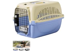 Plastic Dog and Cat Kennel Hard Sided, Airline Approved Pet Carrier for Mini Dogs and Cats, Portable Crate with Steel Wire Do