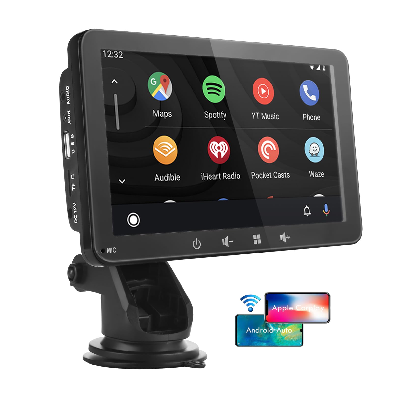 7 Inch Portable Car Stereo 2025 Upgraded Compatible with Wireless CarPlay & Android Auto, AirPlay, Stereo Sound, Voice Controll WiFi BT/Wired Connection, Car Bluetooth Audio Output, TF/USB/AUX/FM