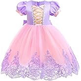 Dressy Daisy Long Braid Princess Fancy Dress Up Halloween Birthday Party Costume for Baby, Toddler and Little Girls, Purple