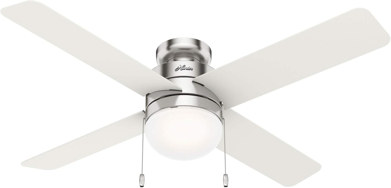 Hunter Fan Company 50363 Timpani Indoor Low Profile Ceiling Fan with LED Light and Pull Chain Control, 52, Brushed Nickel