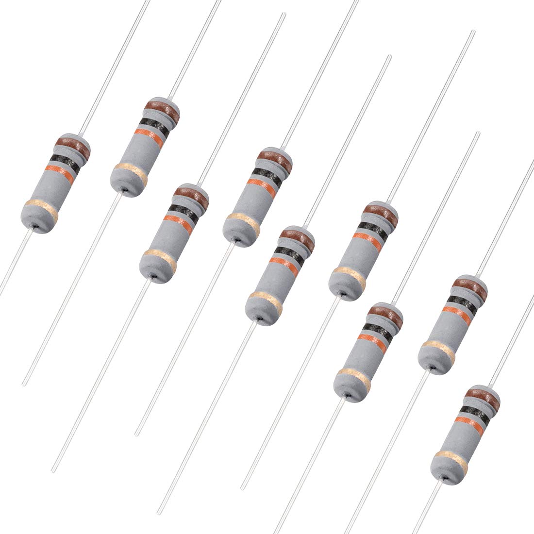 sourcingmap 100Pcs 10K Ohm Resistor, 1W 5% Tolerance Carbon Film Resistors, 4 Bands for DIY Electronic Projects and Experiments