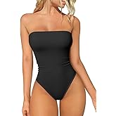 OQQ Womens Tube Bodysuits Strapless Basic Sleeveless Ruched Stretch Classic-Fit Tops Sexy Bodysuits