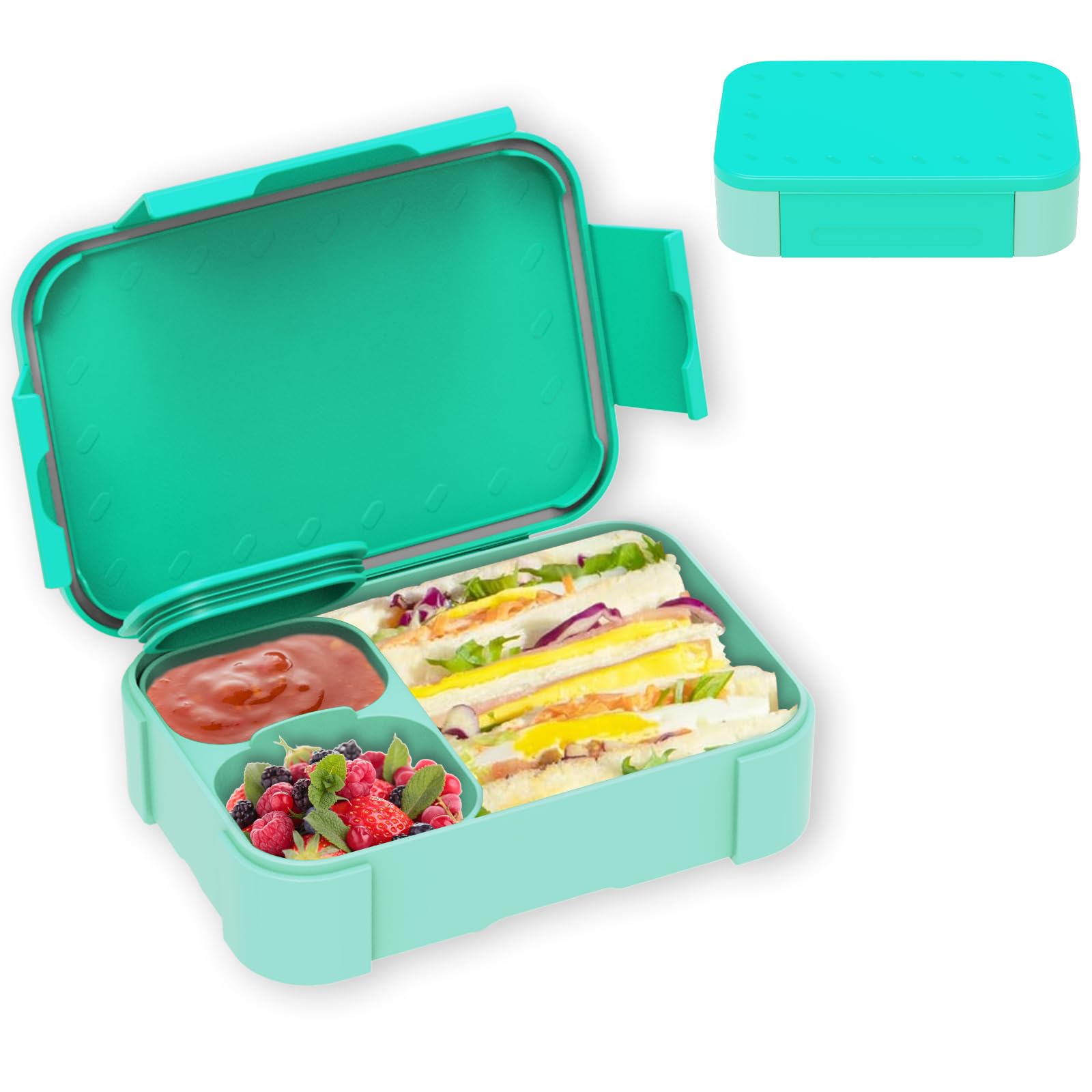 XJIANFU Lunch Box with Compartments, Leak-Proof Bento Box, Compartments, Girls & Boys, Microwave/Dishwasher Safe (Lake Blue)