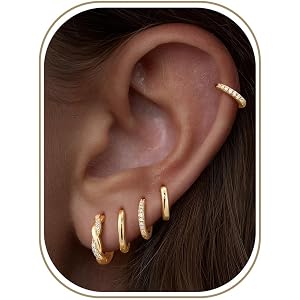 Turandoss 5 Pairs Hypoallergenic 14K Gold Plated Hoop Earrings for Women | Dainty 14K Gold Plated Small Huggie Hoop Earrings
