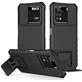 Vokuha Case for Poco X4 Pro 5G Case, 2201116PG Case with Slide Camera Lens Kickstand Military-Grade Bumpers Armor Shockproof Protective Cover for Xiaomi Poco X4 Pro 5G Black