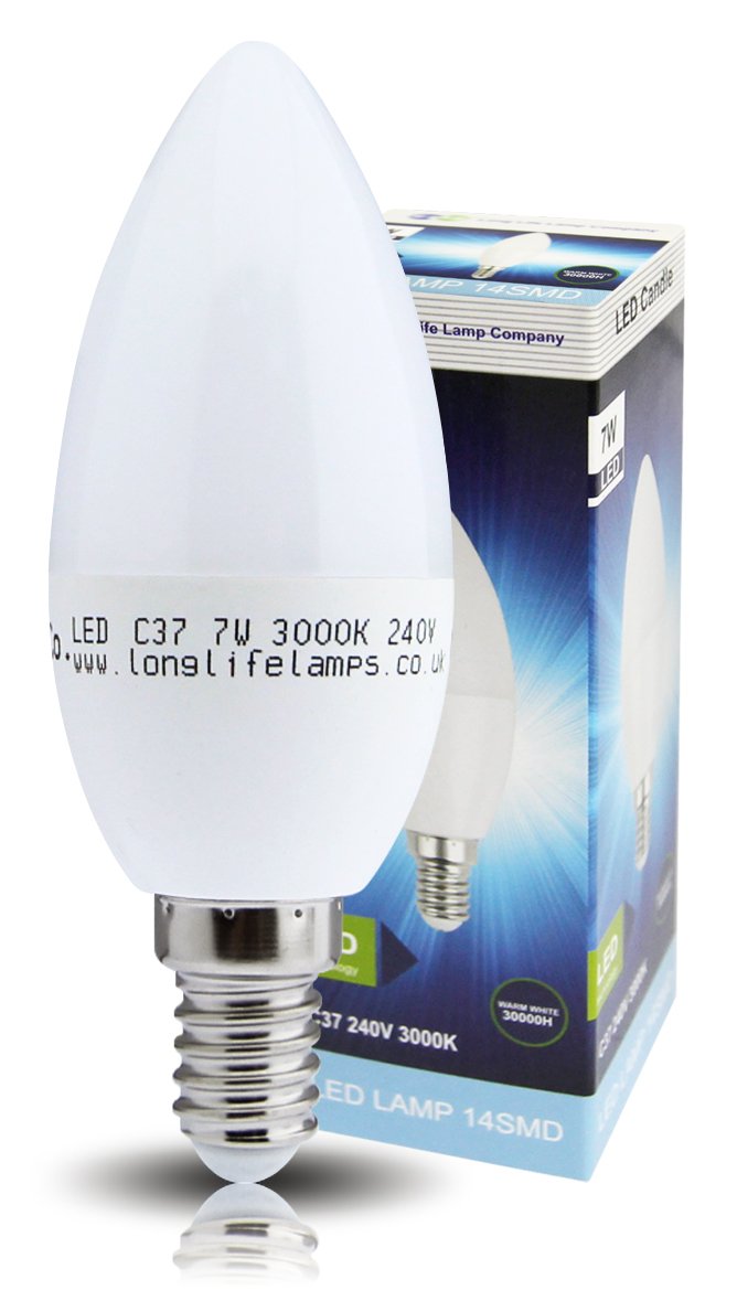 Long Life Lamp Company 4 x High Power LED 7w Candle Light Bulb Frosted Cover E14 SES Small Edison Screw 60w Equivalent