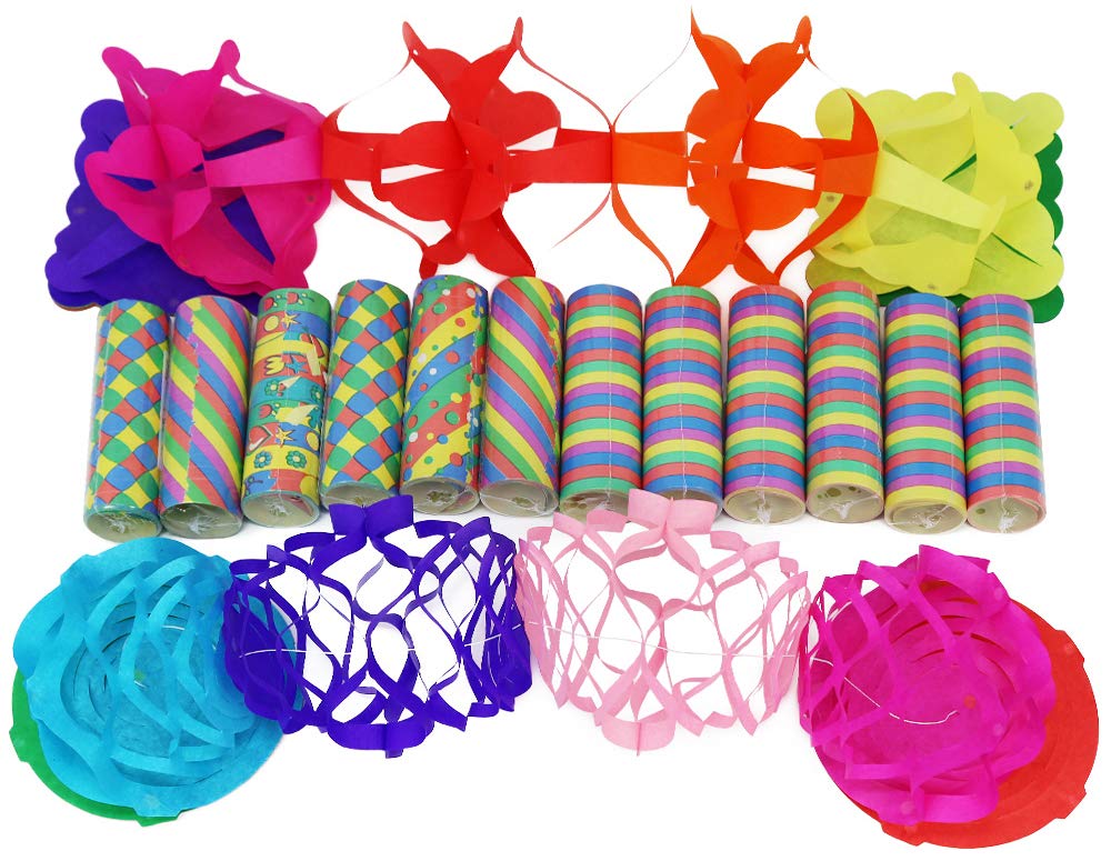 com-four® 14-Piece Party Decoration Set with Streamers and Garlands - Paper Hanging Birthday Decorations - Wedding, New Year’s Eve, Theme Party (14-piece - party decoration set)
