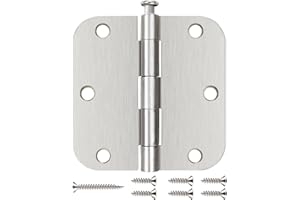 JIW Interior Door Hinges Brushed Nickel 3 Pack Rounded Bedroom Door Hinge Satin Nickel 3.5 x 3.5 inch,5/8 Radius 3 ½"x 3 ½" Silver 3 1/2 Inch Door Hinges for RV Trailer Residential Hinges for Wood,Doors