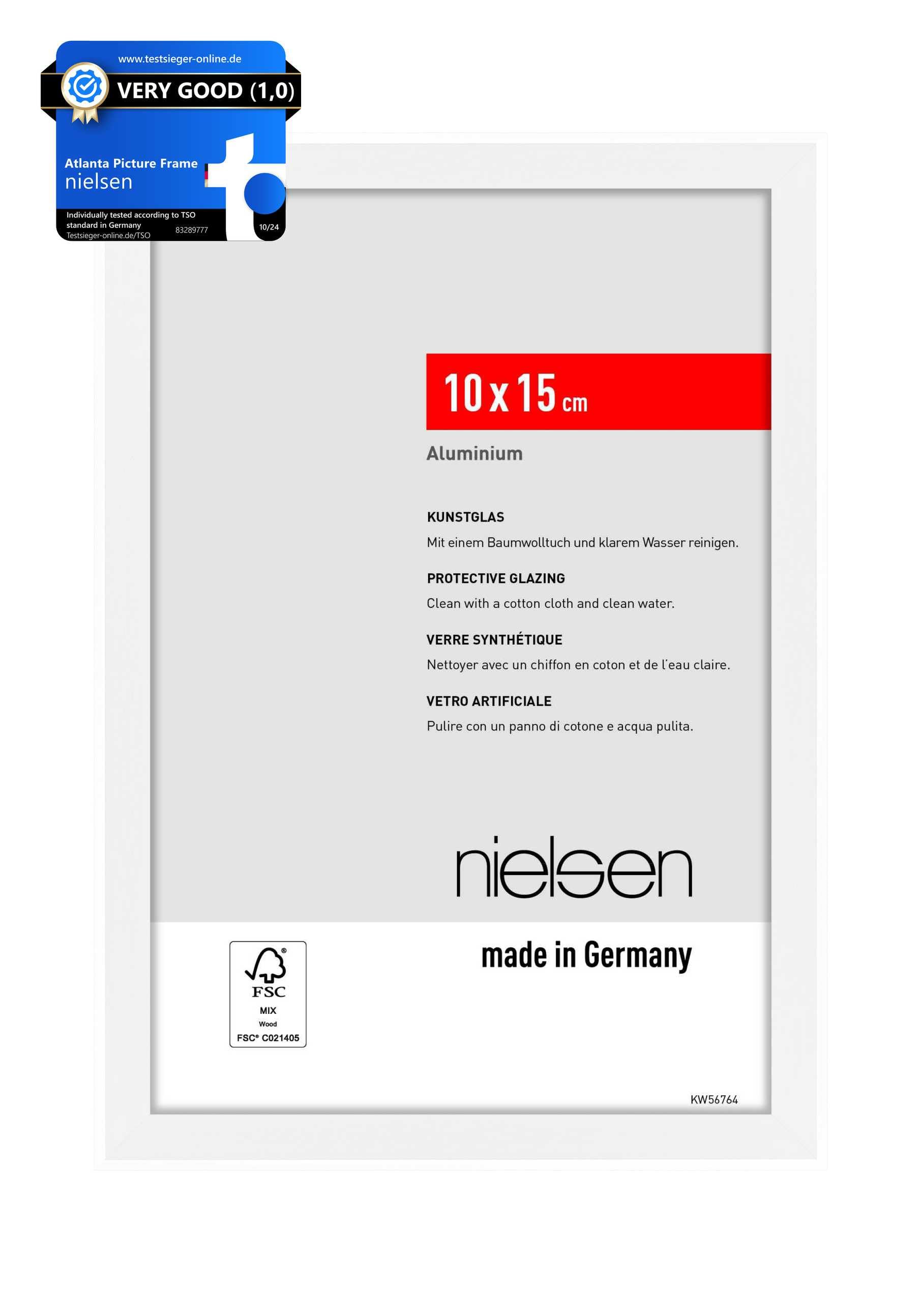 nielsen Atlanta Aluminium Picture Frame - Matt White 4x6in, 10x15cm - with Synthetic Glass and Push-Turn Clips