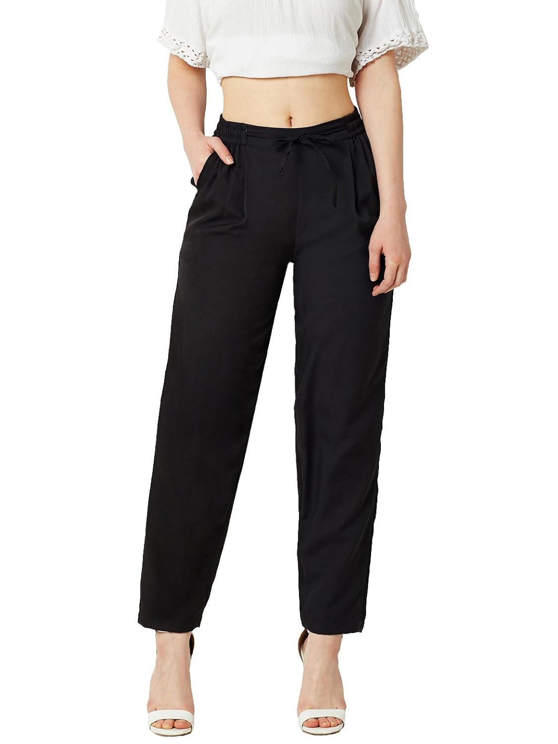 miss chase women's black solid straight pants