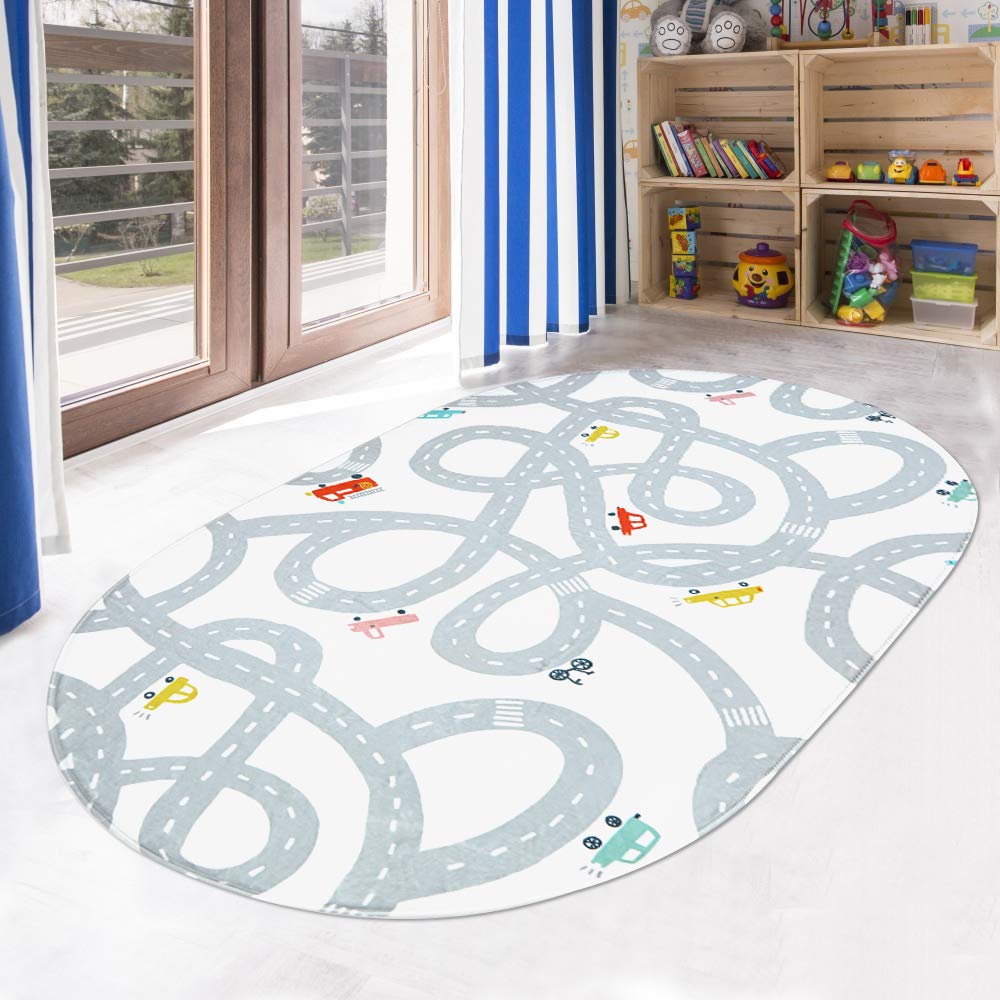 Photo 1 of LIVEBOX Road Traffic Kids Play Area Rug 3'x5' Washable Playroom Educational & Fun with Cars and Toys Non-Slip Children Nursery Rugs for Living Room Bedroom Classroom Entryway Kids Tent
